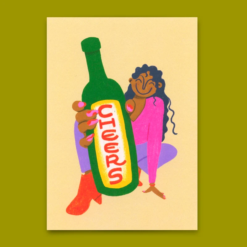 Postkarte "Cheers Girl Bottle" | Besondere Karte für jeden Anlass