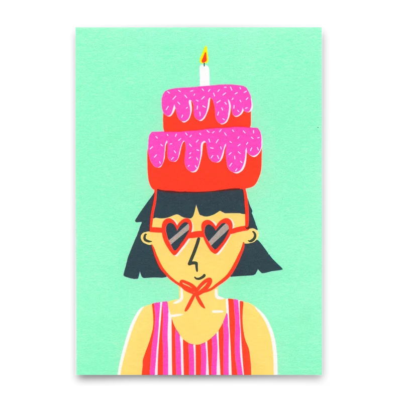 Postkarte "Birthday cake hat" | Lustige Karte zum Geburtstag