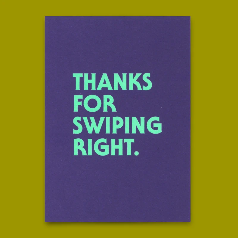 Postkarte "Swiping right" | Lustige Karte mit Spruch für Verliebte