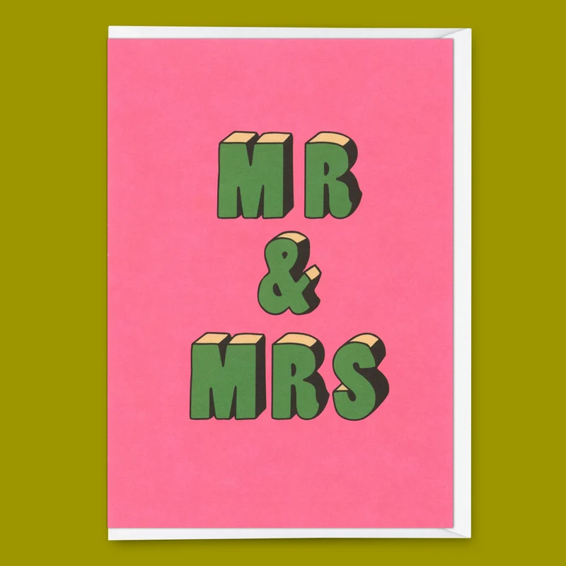 Grußkarte "Mr & Mrs 3D-Typo" | Coole Klappkarte zur Hochzeit