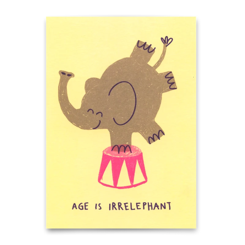 Postkarte "Age is irrelephant" | Lustige Karte mit Spruch zum Geburtstag