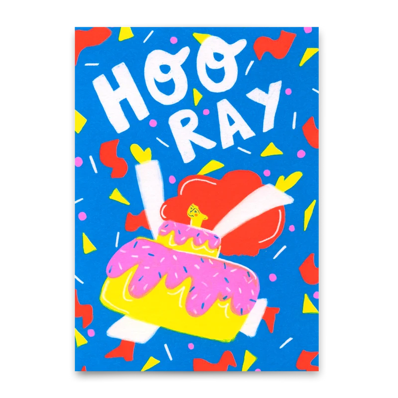 Postkarte "Hooray cake costume" | Schöne Karte zum Geburtstag