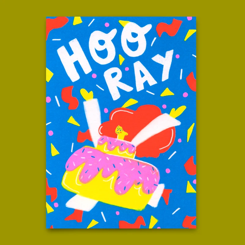 Postkarte "Hooray cake costume" | Schöne Karte zum Geburtstag