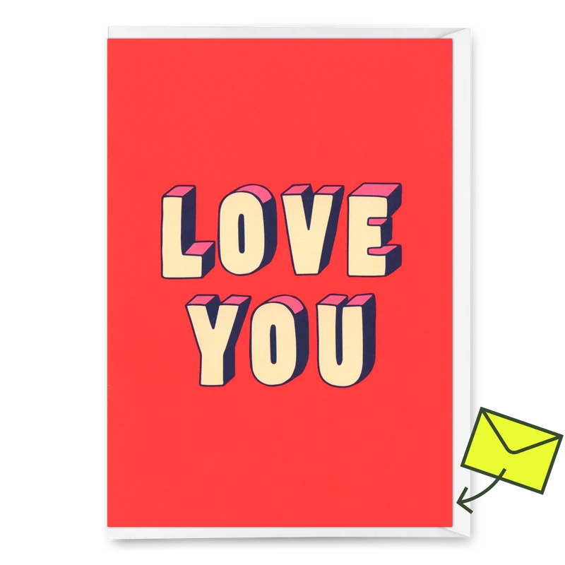 Grußkarte "Love You 3D-Typo" | Coole Klappkarte für Verliebte