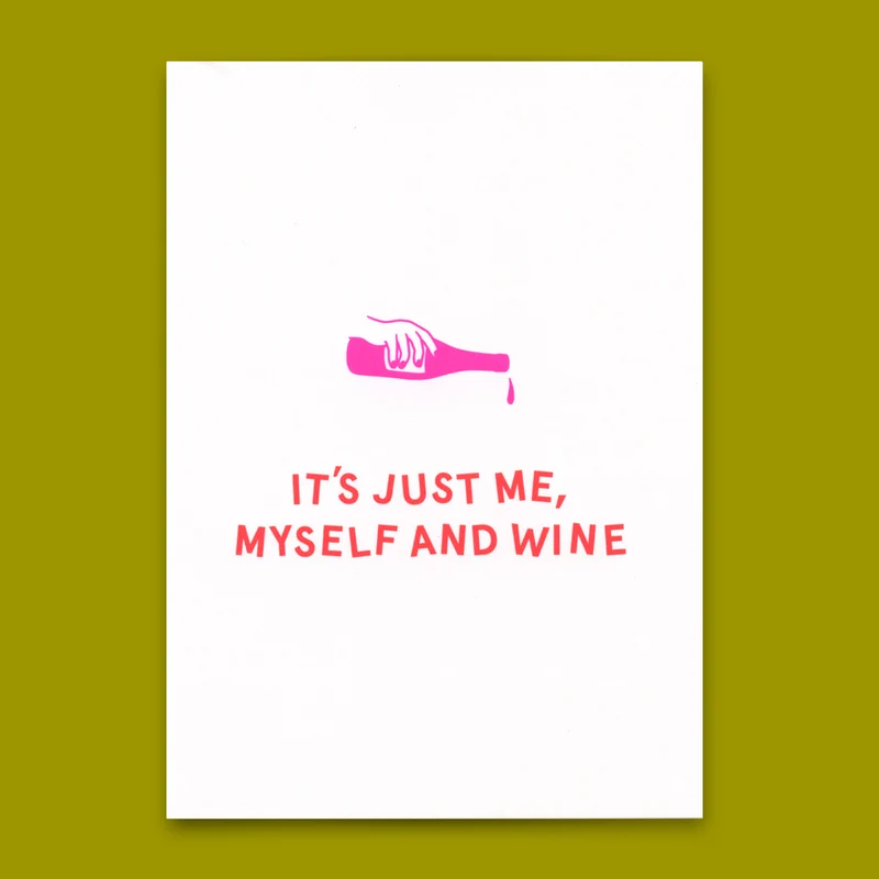 Postkarte "Me, myself and wine" | Lustige Karte mit Spruch für jeden Anlass