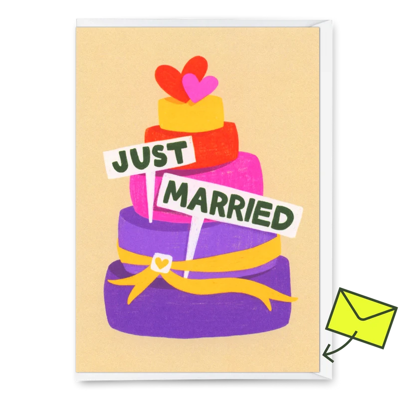 Grußkarte "Just married cake" | Schöne Klappkarte zur Hochzeit