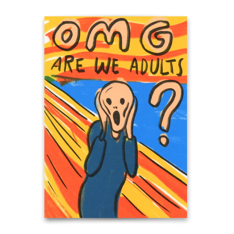 Postkarte "OMG – are we adults" | Lustige Karte zum Geburtstag
