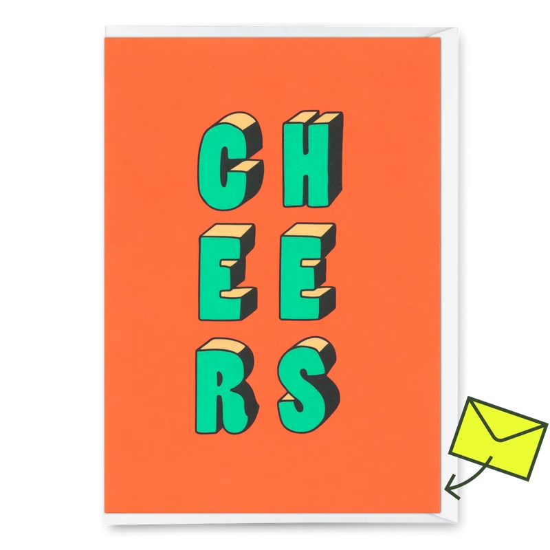 Grußkarte "Cheers 3D-Typo" | Coole Klappkarte für jeden Anlass