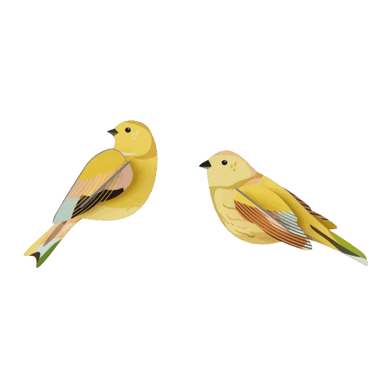Wanddeko studio ROOF “Citrinella Pair” | Gelbes Vogelduo aus Karton