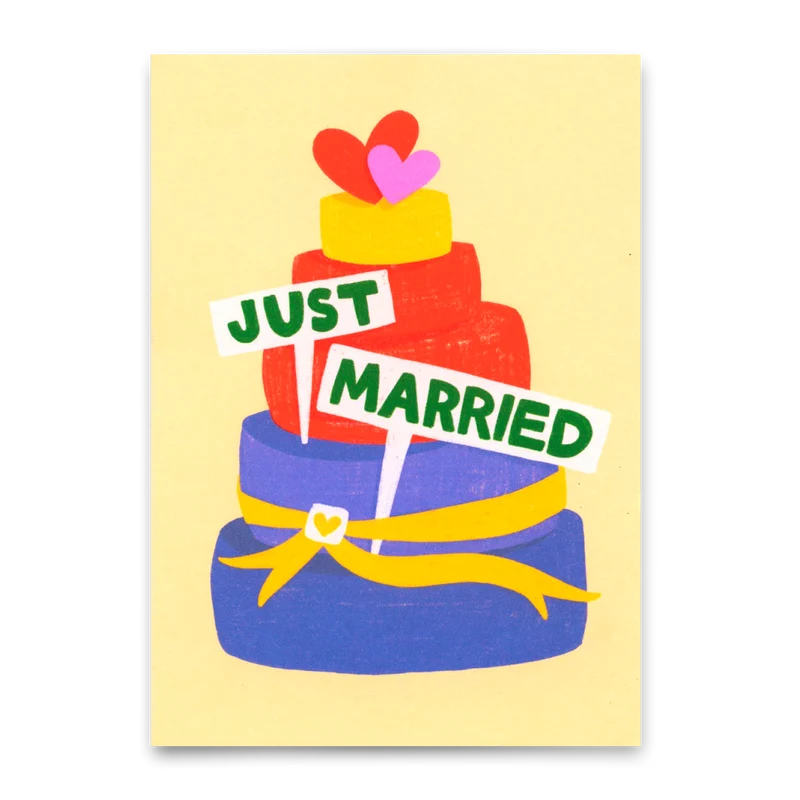 Postkarte "Just married cake" | Schöne Karte zur Hochzeit