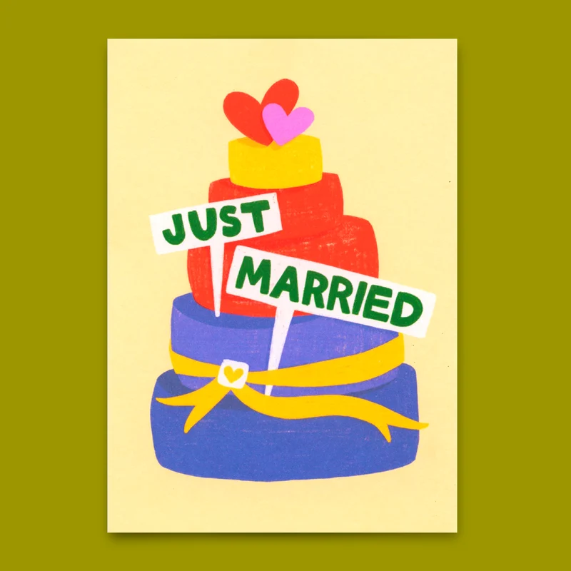 Postkarte "Just married cake" | Schöne Karte zur Hochzeit