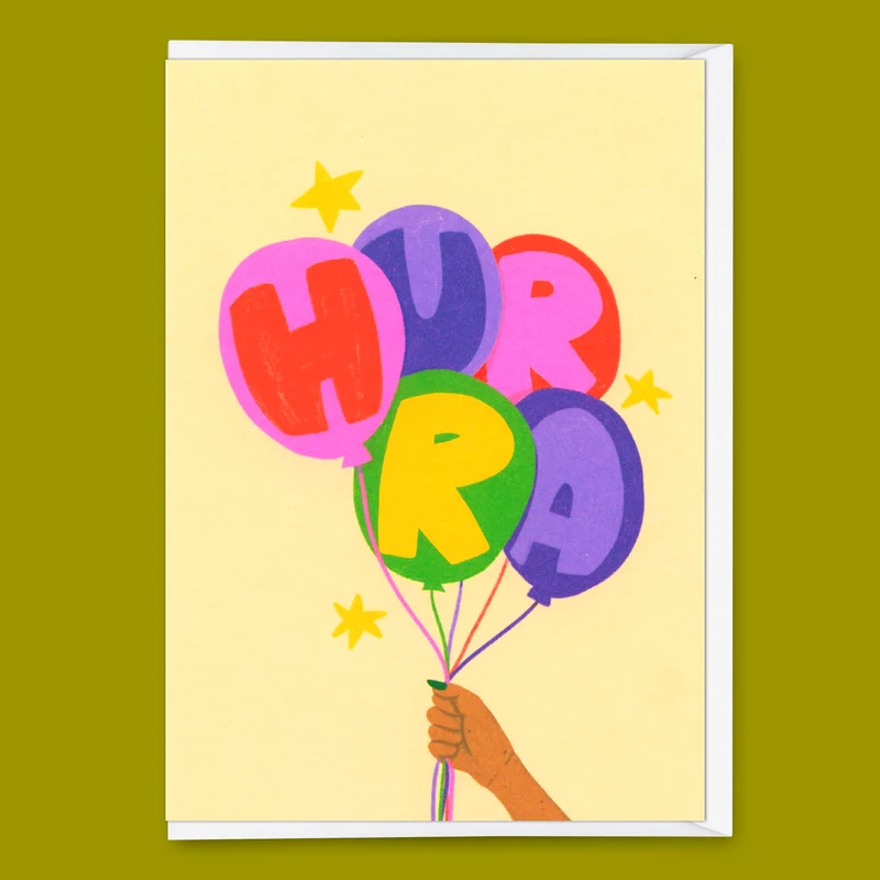 Grußkarte "Hurra Luftballons" | Besondere Klappkarte für jeden Anlass