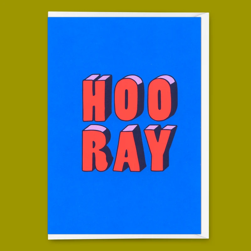 Grußkarte "Hooray 3D-Typo" | Coole Klappkarte für jeden Anlass