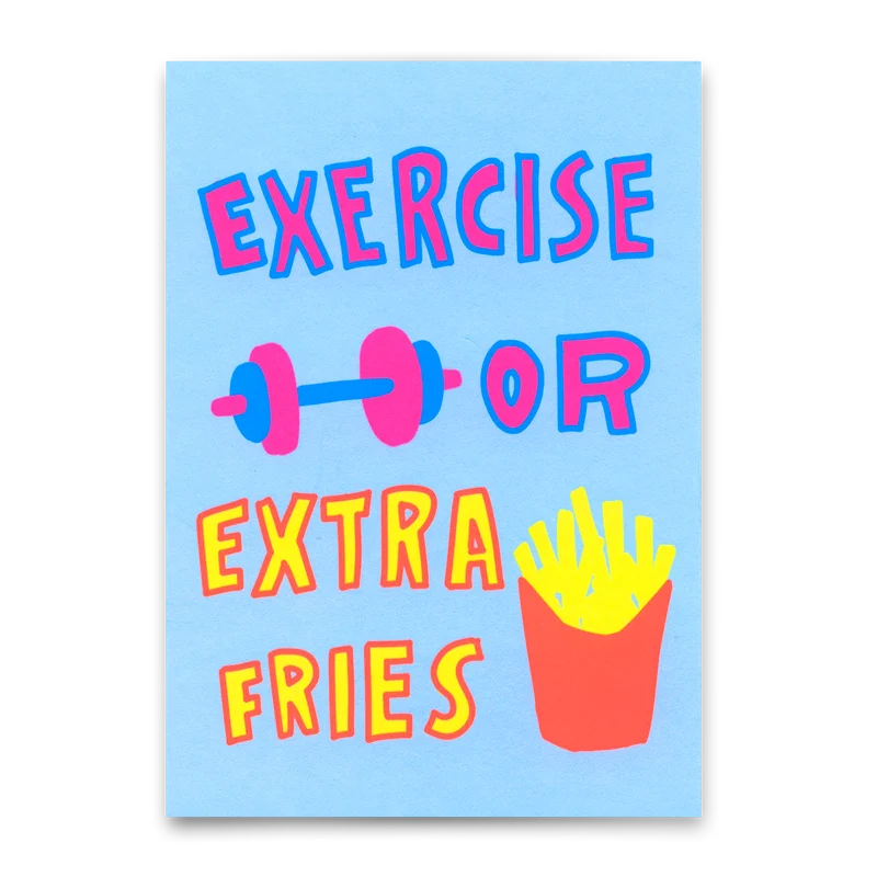 Postkarte "Exercise or extra fries" | Lustige Karte mit Spruch