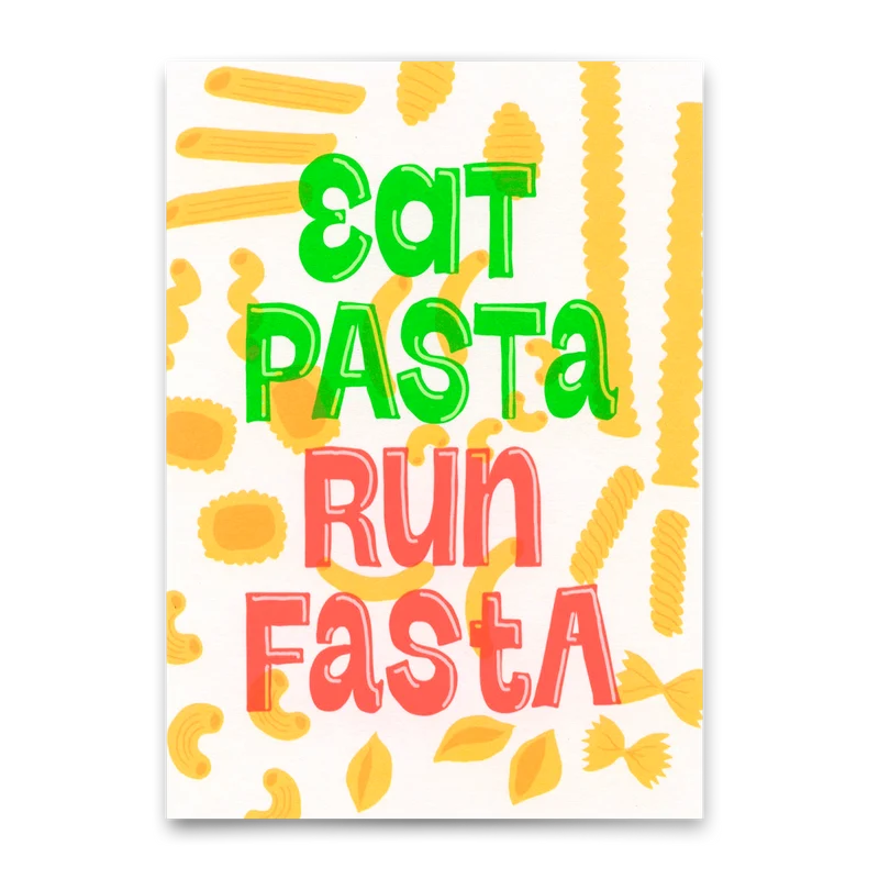 Postkarte "Eat pasta, run faster" | Lustige Karte mit Spruch