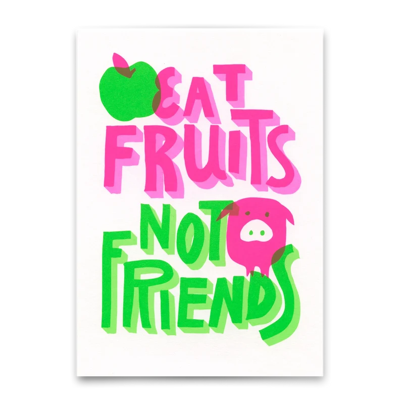 Postkarte "Eat fruits, not friends" | Besondere Karte mit Spruch