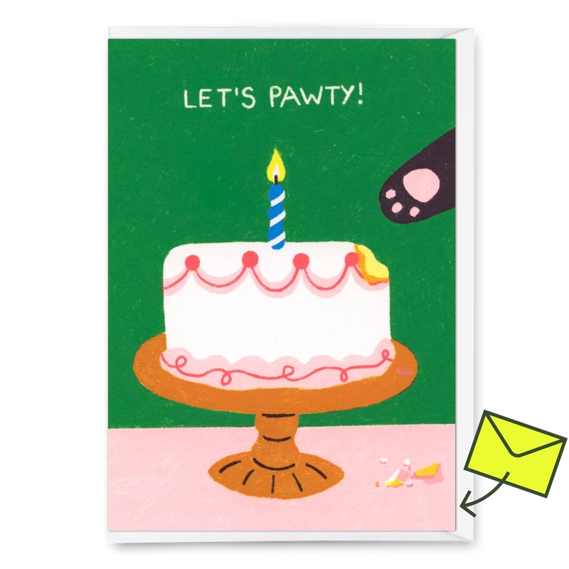 Grußkarte "Pawty cat" | Besondere Klappkarte mit Katzen-Motiv zum Geburtstag