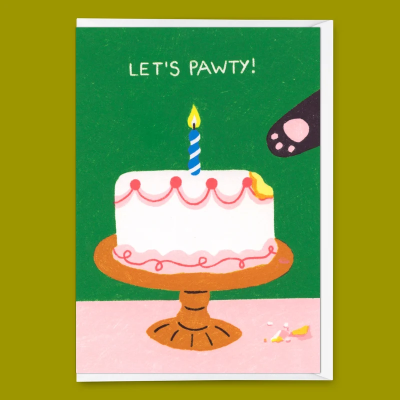 Grußkarte "Pawty cat" | Besondere Klappkarte mit Katzen-Motiv zum Geburtstag
