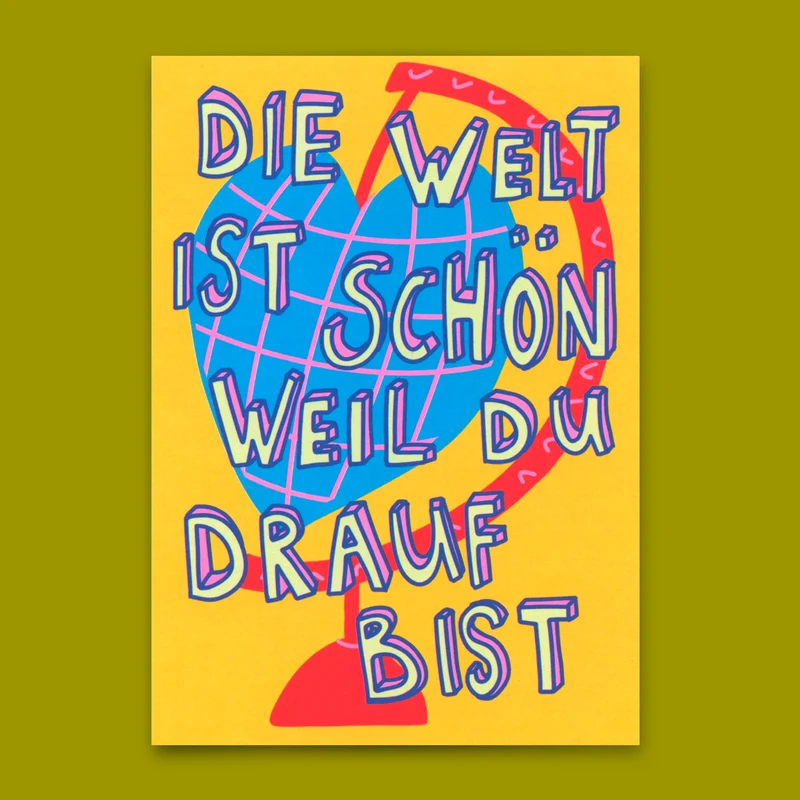 Postkarte "Die Welt ist schön" | Schöne Karte mit Spruch