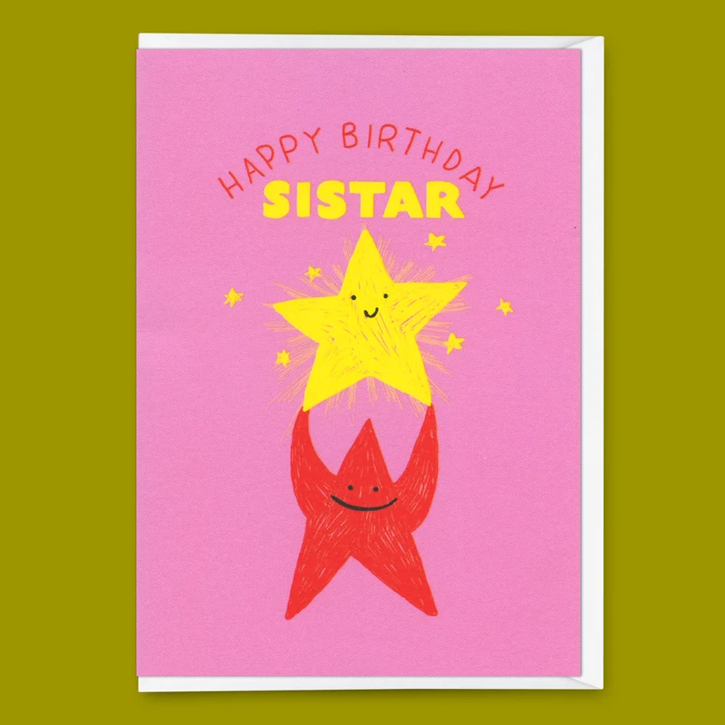 Grußkarte "Happy Birthday, sistar" | Schöne Klappkarte zum Geburtstag