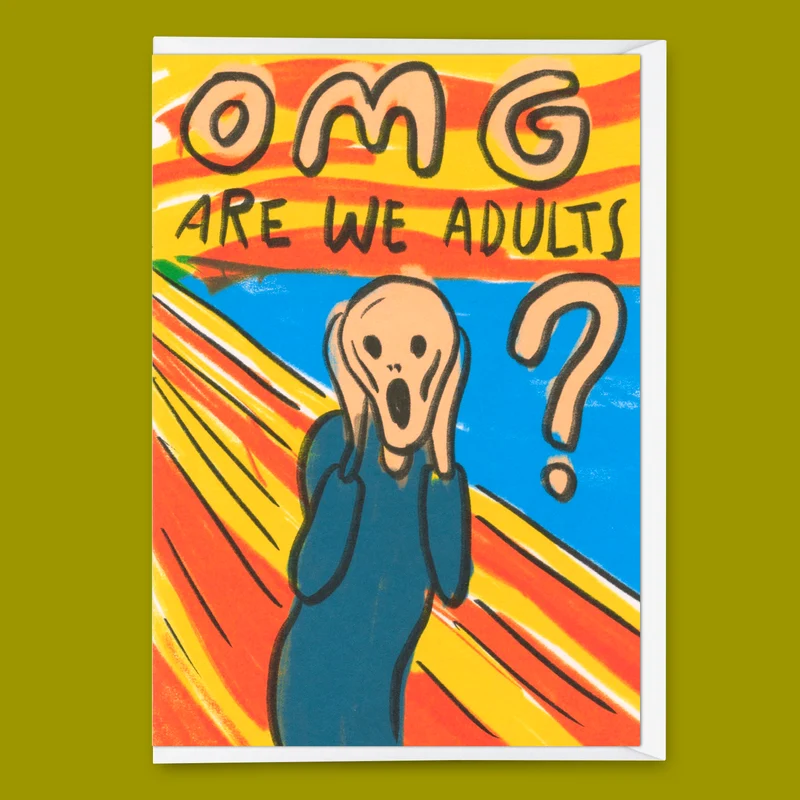 Grußkarte "OMG – are we adults" | Lustige Klappkarte zum Geburtstag