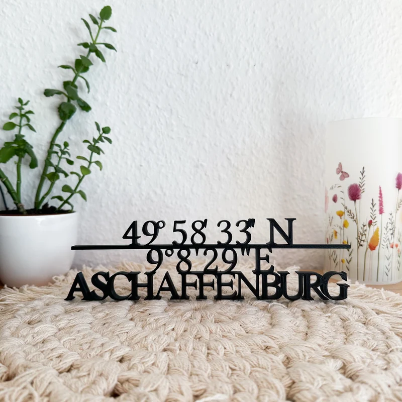 Personalisierter Städte-Aufsteller mit Koordinaten