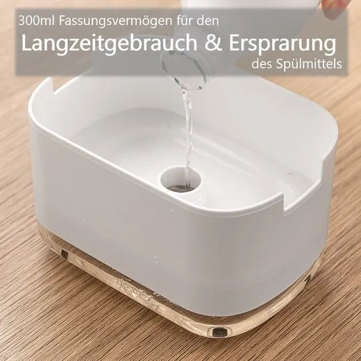CRELIV Spülmittelspender für Küche Aufbewahrung, 2-in-1 Dosierspender mit Schwammhalter (1-tlg), Einhand-Bedienung durch das ''DRÜCKEN & PUMPEN'' Design