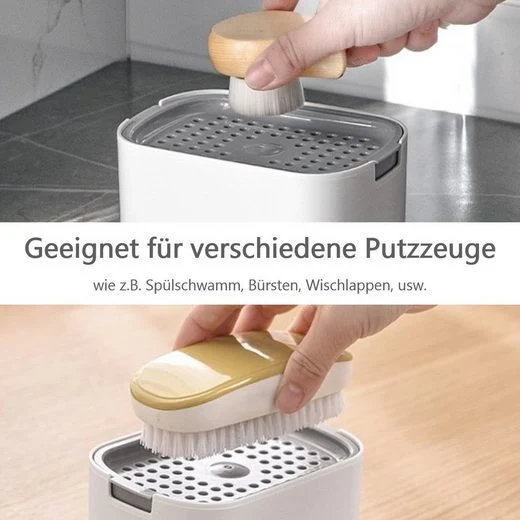 CRELIV Spülmittelspender für Küche Aufbewahrung, 2-in-1 Dosierspender mit Schwammhalter (1-tlg), Einhand-Bedienung durch das ''DRÜCKEN & PUMPEN'' Design