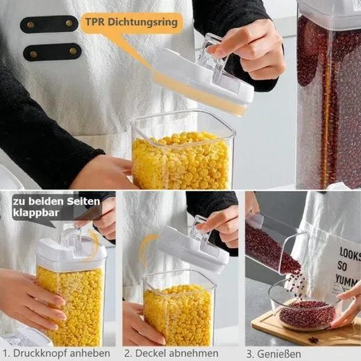 CRELIV Vorratsdose 7 Stück für KÜCHE, Aufbewahrungsbox aus Plastik mit Deckel, Luftdicht & Stapelbar, BPA Frei, schön Geschenkbox verpackt, 1 Packung, 7-tlg., Kühlschrank geeignet