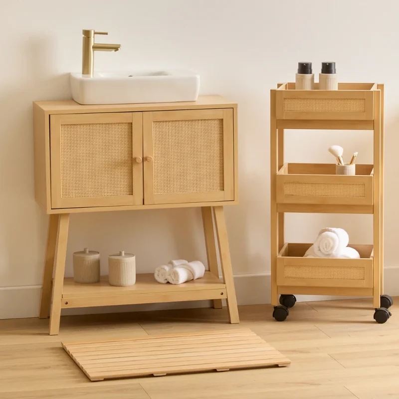 Japandi houten trolley met webbing-look Five®