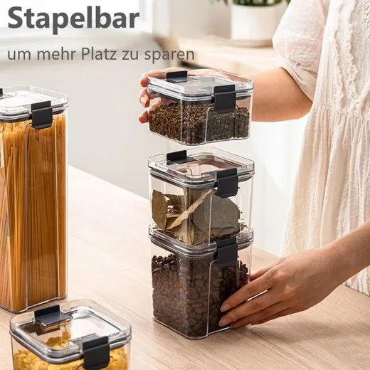 CRELIV Vorratsdose 6 Stück für KÜCHE, Aufbewahrungsbox aus Plastik mit Deckel, Luftdicht & Stapelbar, BPA Frei, schön Geschenkbox verpackt, 1 Packung, 6-tlg., Kühlschrank geeignet