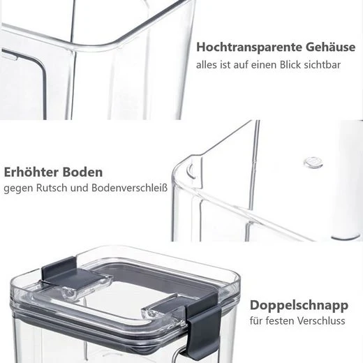 CRELIV Vorratsdose 6 Stück für KÜCHE, Aufbewahrungsbox aus Plastik mit Deckel, Luftdicht & Stapelbar, BPA Frei, schön Geschenkbox verpackt, 1 Packung, 6-tlg., Kühlschrank geeignet
