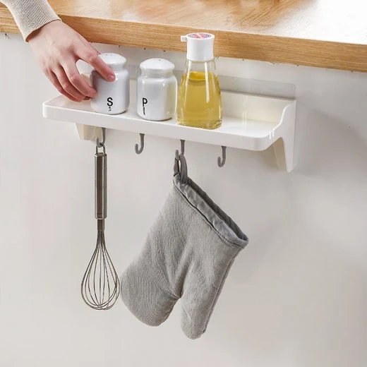 CRELIV Duschablage mit 4 Haken für BADEZIMMER oder KÜCHE, Schnelle Montage. OHNE Bohren