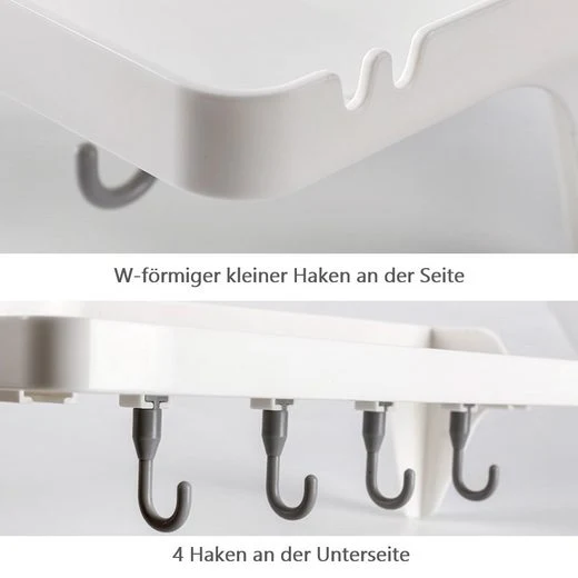 CRELIV Duschablage mit 4 Haken für BADEZIMMER oder KÜCHE, Schnelle Montage. OHNE Bohren
