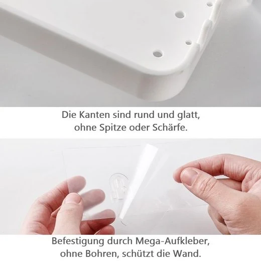 CRELIV Duschablage mit 4 Haken für BADEZIMMER oder KÜCHE, Schnelle Montage. OHNE Bohren