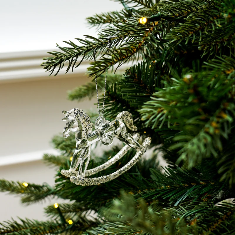 Glaskugel-Schaukelpferd mit Glitzer