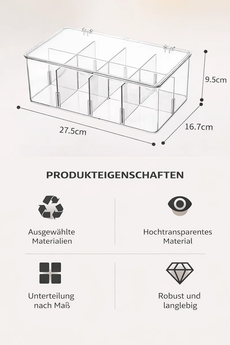 CRELIV Allzweckkiste Organizer mit Fächern – Stapelbare Aufbewahrungsbox