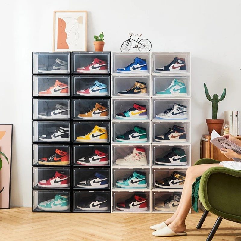 CRELIV Schuhbox (ab 2 Stück), hochwertige Schuhkiste, Schuhaufbewahrung als idealer Ersatz von Schuhschrank, Stapelbox mit magnetischer Seitenöffnung für Garderobe, für Schuhe bis Größe 48