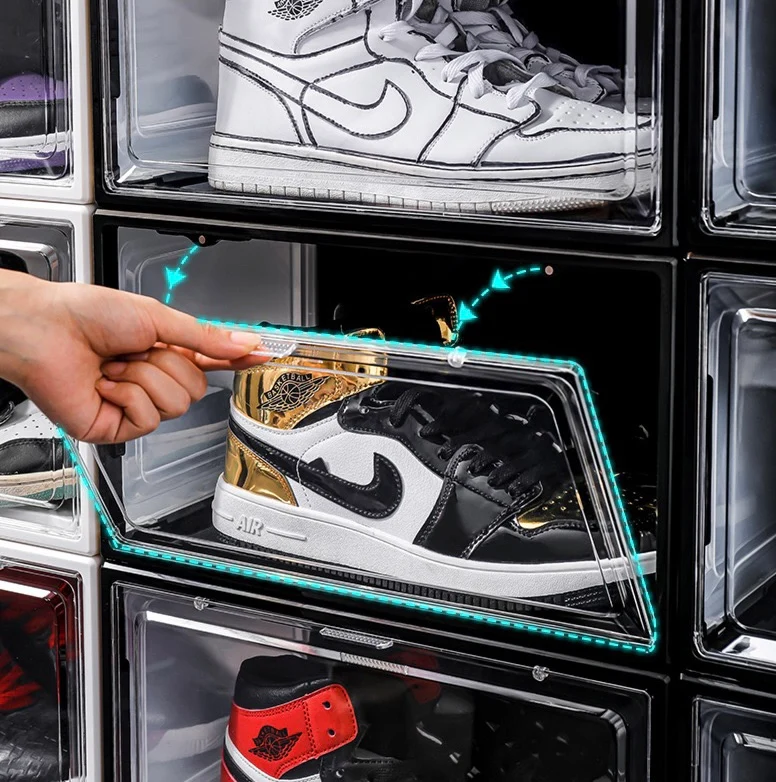 CRELIV Schuhbox (ab 2 Stück), hochwertige Schuhkiste, Schuhaufbewahrung als idealer Ersatz von Schuhschrank, Stapelbox mit magnetischer Seitenöffnung für Garderobe, für Schuhe bis Größe 48