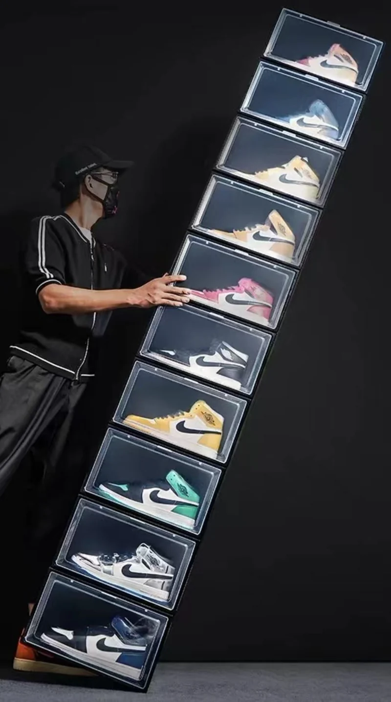 CRELIV Schuhbox (ab 2 Stück), hochwertige Schuhkiste, Schuhaufbewahrung als idealer Ersatz von Schuhschrank, Stapelbox mit magnetischer Seitenöffnung für Garderobe, für Schuhe bis Größe 48