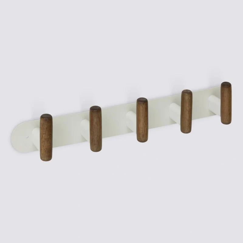 Wandkapstok metaal/hout 40cm met 5 ophanghaken Five® Cassie