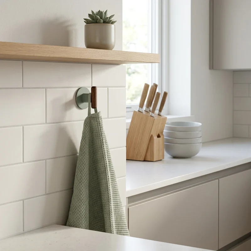 Zelfklevend handdoekhaakje metaal/hout 2 stuks Five® Cassie