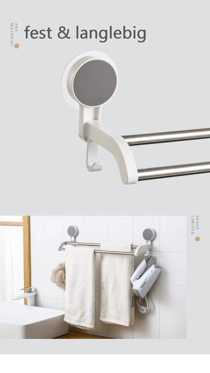 CRELIV Handtuchhalter für BADEZIMMER oder KÜCHE, Doppelhandtuchhalter mit 2 Haken, 2 Edelstahl Stange von 48,5cm, OHNE Bohren
