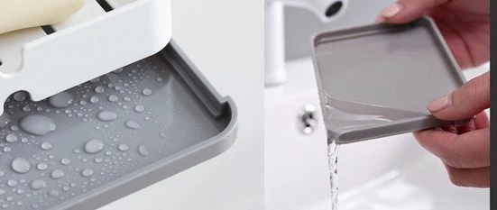 CRELIV Seifenschale (Einzelschale) für BADEZIMMER oder KÜCHE, mit Schubladen-Tropfschale, Wasser fällt in der Unterplatte, OHNE Bohren