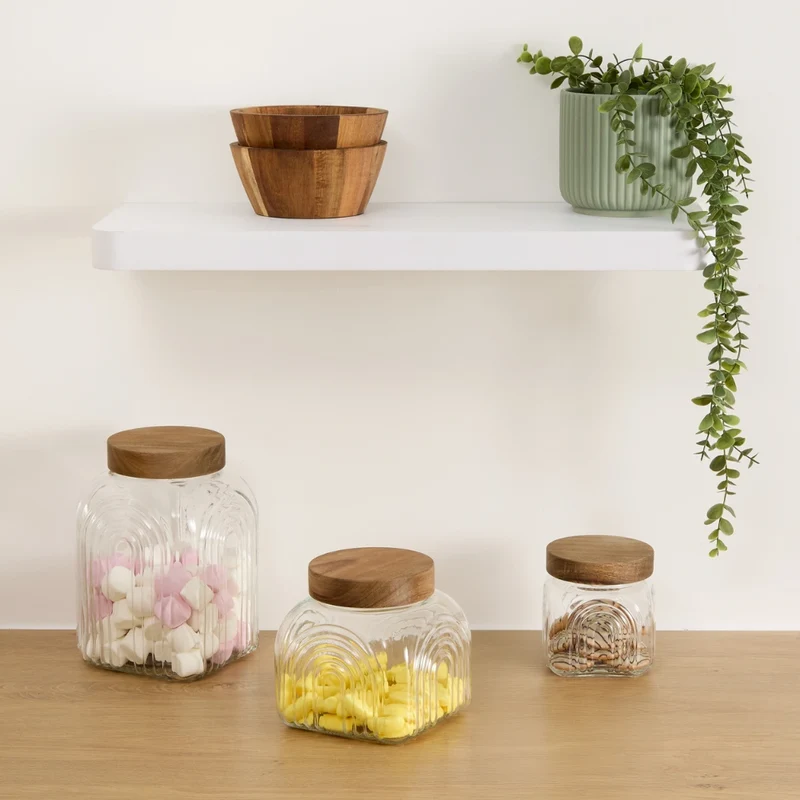 Decoratieve glazen voorraadpot 2.4 liter Acacia deksel Five®