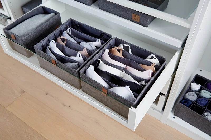 Schubladenkorb grau Kleiderschrank 2x groß 6-Fach Store It