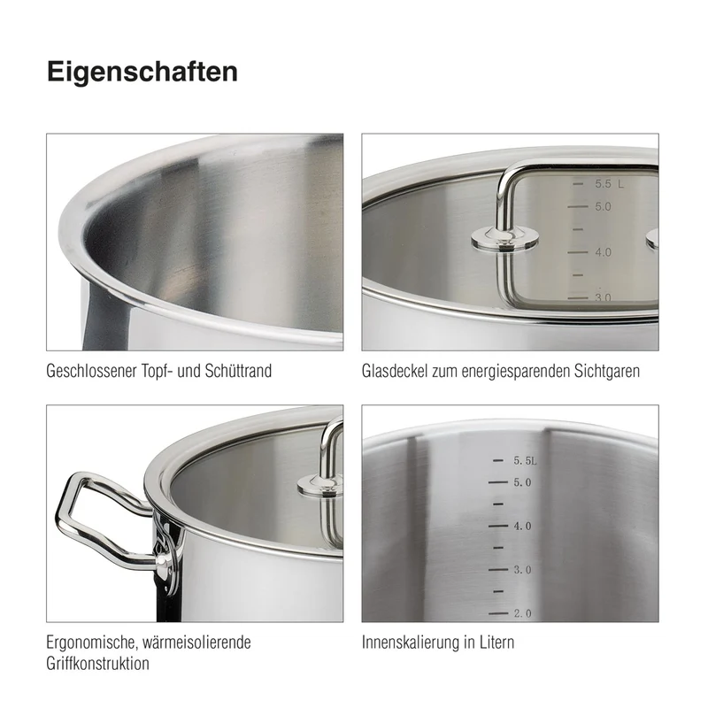 SPRING Topf-Set mit Glasdeckel BRIGADE BASIC 3-teilig