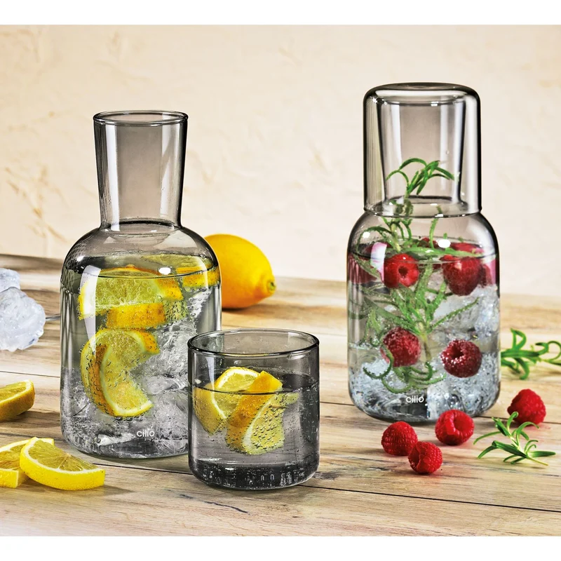 CILIO Wasserkaraffe mit Trinkglas LORENZO grau