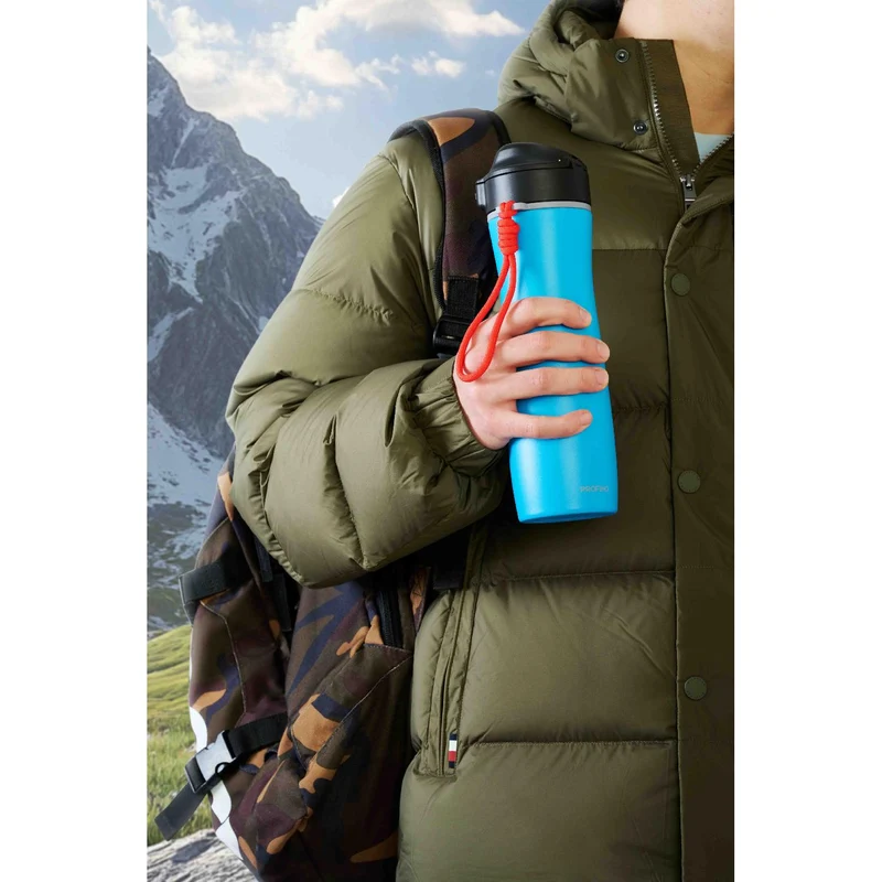 PROFINO Sport-Flasche Active, 600 ml, Edelstahl, blau