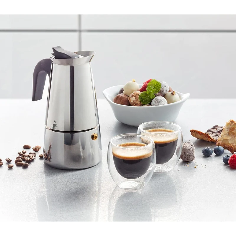 GEFU Set: Espressokocher EMILIO + 2 Espressogläser